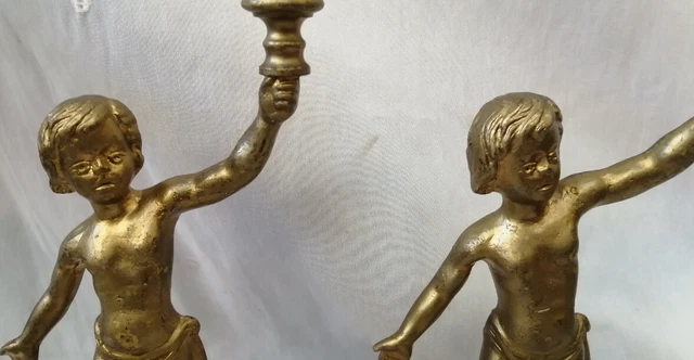2 Candelabros De Bronce Laton O Sim. Niños Con Antorcha 3