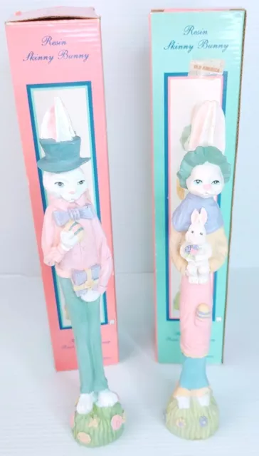 Vintage  Bunny Rabbits Tall Pencil Skinny Figurines Set of 2  Easter