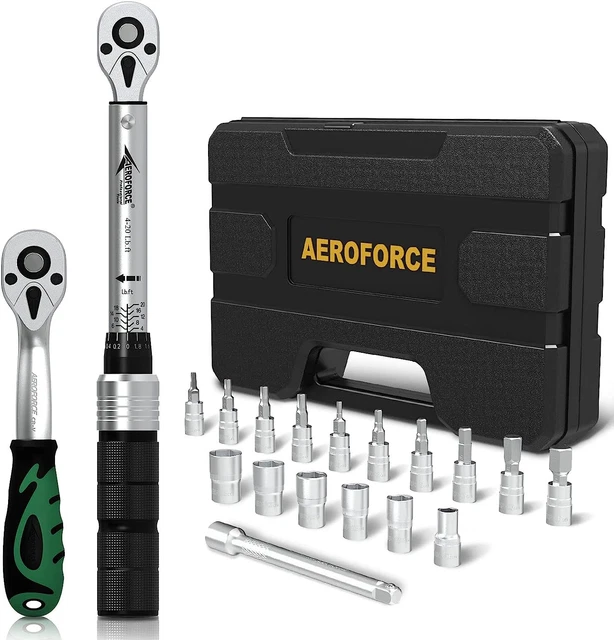 19Pcs 1/4-Inch Drive Click Torque Wrench Set（4-20 Lb.Ft/5.4-27.2 Nm）, with Socke