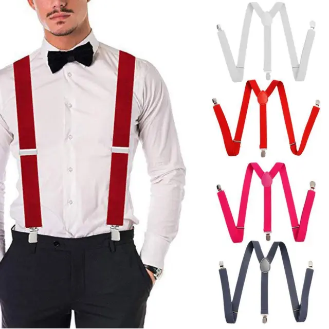 Mens Wide Heavy Duty X Shape Braces Elastic Suspenders Clips>`~ Trouser J5E7✨✨.
