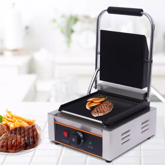 1800W Panini Grill Press Commercial Sandwich Toaster Waffle Maker Toastie Ribbed