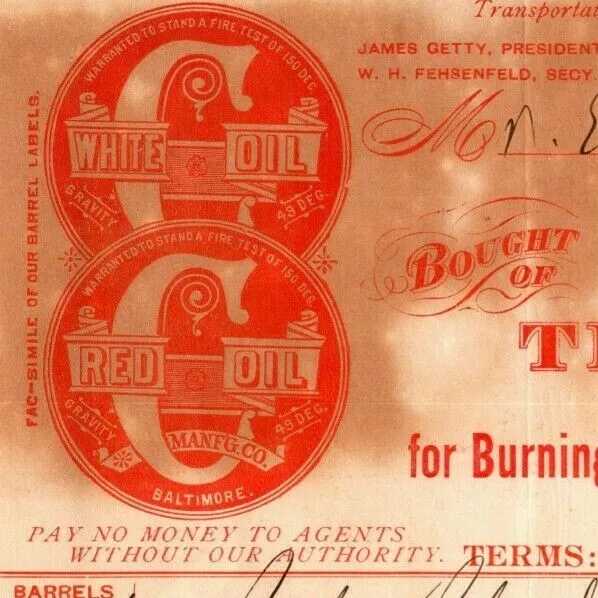 1898 Letterhead Statement -- Red "C" Oil Mfg. Co. Baltimore Ephraim Baker*