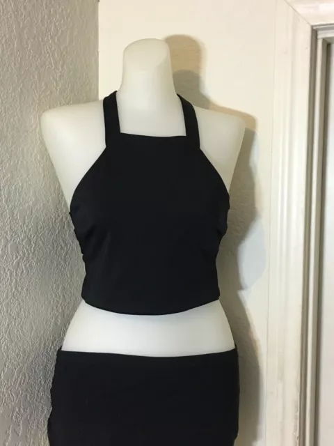 NWT Womens Black Express Racer Back Halter  Crop Top Mesh Cut Outs Size S/P