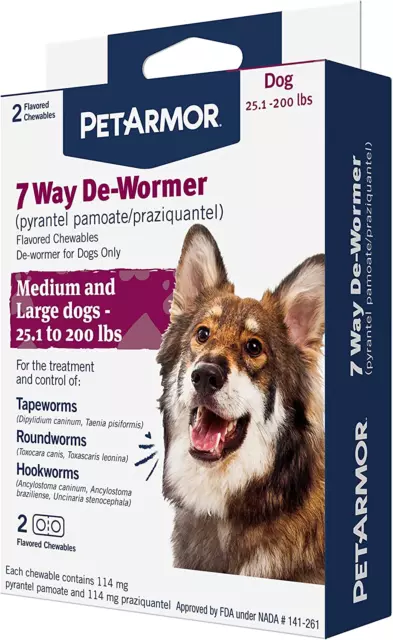 Dog De-Wormer 7-Way Chewables Large Dogs - Tapeworm Roundworm Control over 25lbs