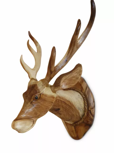 Asta de Ciervo 70CM Cabeza Cornamenta Decoración Madera Maciza Tallado Trofeo