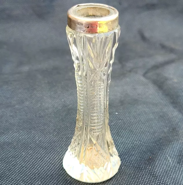 Antique Cut Glass Specimen Vase With Sterling Silver Collar