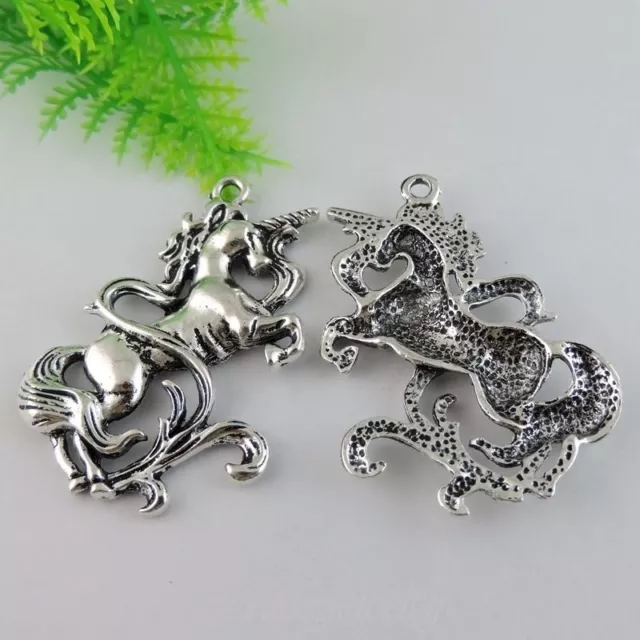 4 Stück Antike Silber Legierung Einhorn Pferd Form Anhänger Charme Kunst 38966