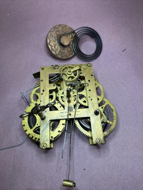 GILBERT CLOCK MOVEMENT 8 Day Clock Time & Strike With Key For Parts