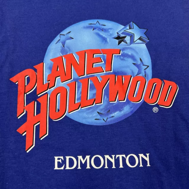 Vintage 90s Planet Hollywood Edmonton Adult Sz XL Blue Made In USA T Shirt 3