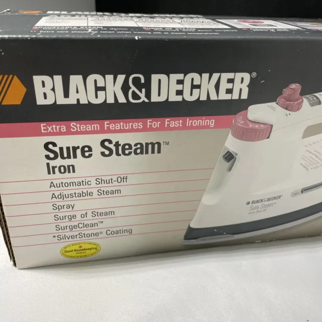 Black and Decker Iron Sure Steam Surge Clean Silver Stone Dupont Vtg 1990s F180S