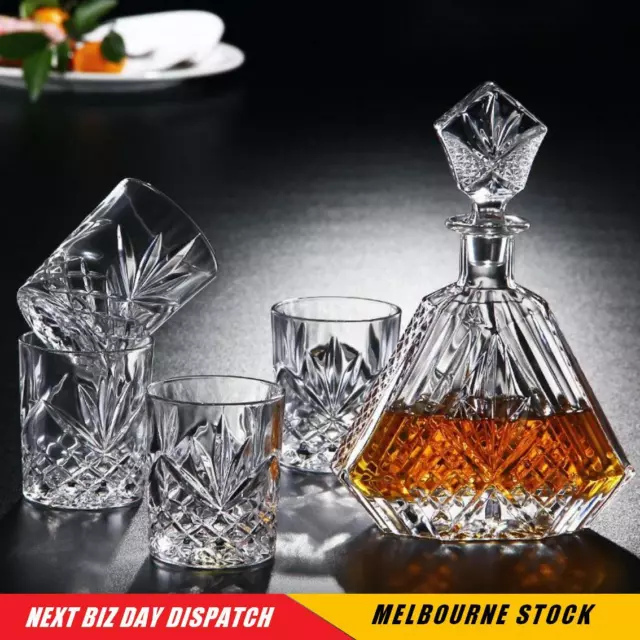 Whiskey Decanter Set with 4 Glasses for Liquor Scotch Bourbon or Wine Triangular