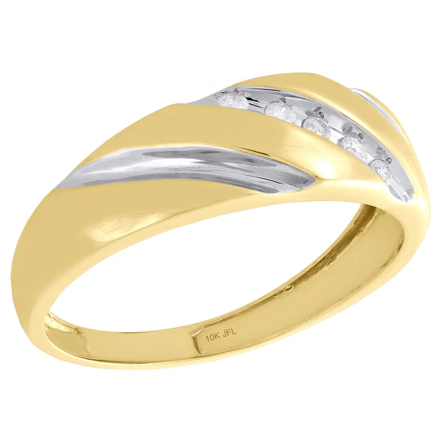 10K Deux Ton Or Diamant Rond 1 Rangée Hommes Anneau Mariage Fiançailles 1 / De
