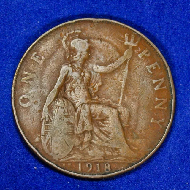 Gb George V Bronze Penny 1918 Kn ++ Nice Grade!! ++ [092-21]