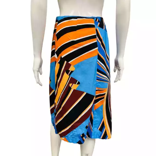 EMILIO PUCCI Blue Orange Cotton Abstract Printed Pleated Knee Length Skirt US 4 2