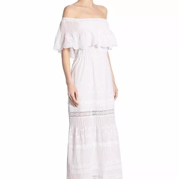 Alice & Olivia White Off The Shoulder Floral Embroidered Maxi Dress Size 6