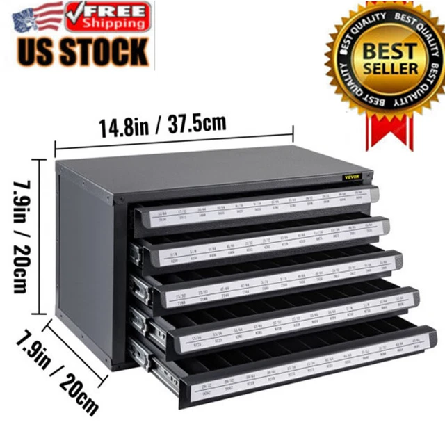 5-Drawer Drill Bit Dispenser 1/2" Reduced Shank Drill Bit Organizer Cabinet Blac