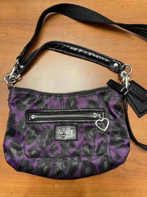 NWOT COACH POPPY DAISY Purple & Black Sateen Ocelot Demi Hobo F20024