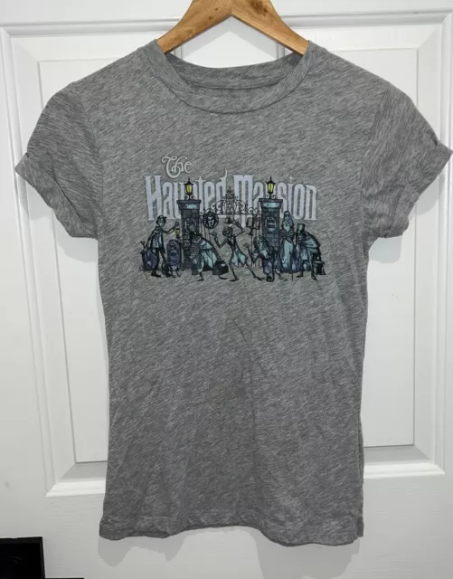 Disney Parks Haunted Mansion Graphic Fitted Tee T Shirt Women’s XS Gray Juniors