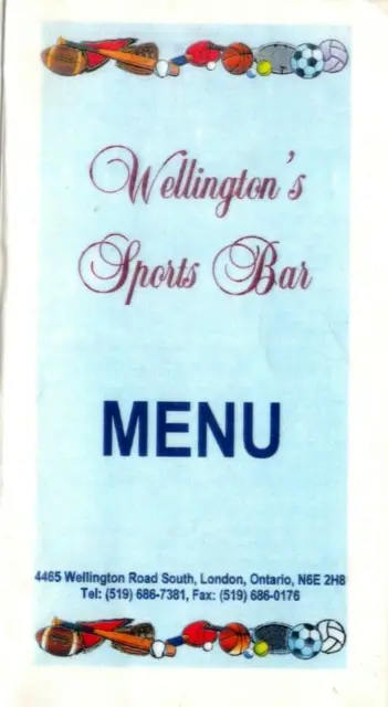 Wellington’s Sports Bar Menu London ON Ontario Defunct Restaurant