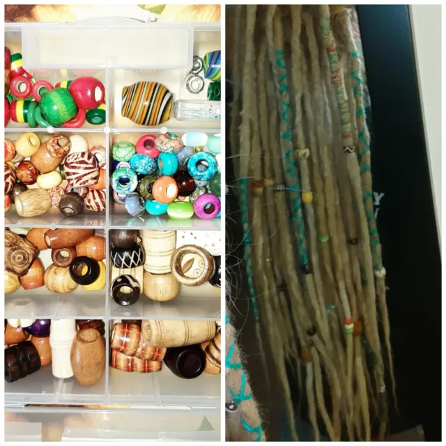 HUGE SET DREADLOCK BEADS & Storage Case Boho Hippie Wood Stone RASTA Glass