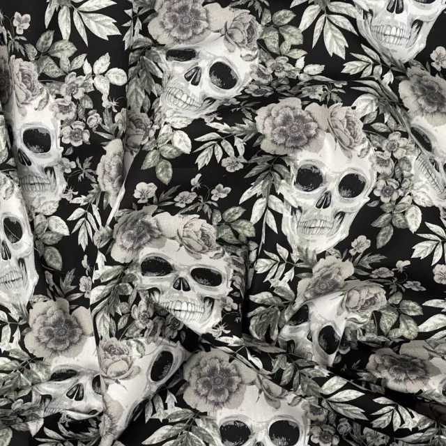 P0763 GOTHIC BONEHEAD Skulls Roses Cotton Poplin Rose & Hubble Fabric ...