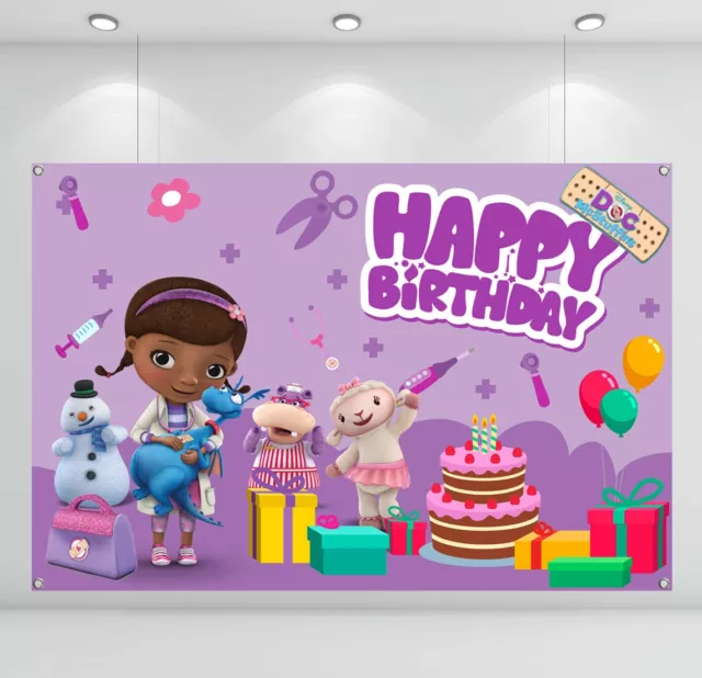 Princess Doc McStuffins Happy Birthday Backdrop Banner Background Decor 5x3ft