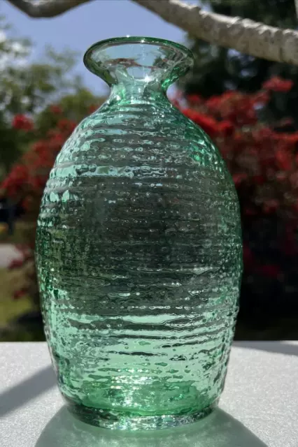 Blenko  Glass ~ STRATA ~ Vase 2007 Textured 2135S ~ Spring Green Acid Etched