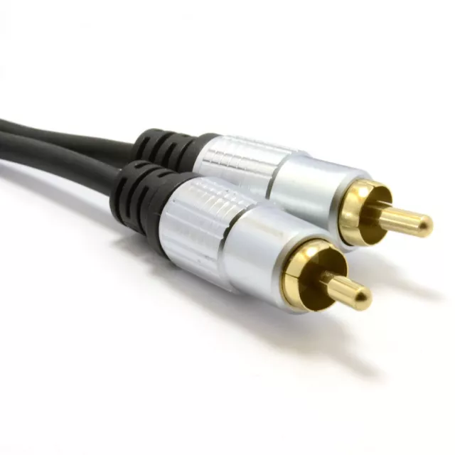 2m Pro Audio Metal 2 x RCA Phono Plugs to Plugs Cable Lead Gold [Black] 3