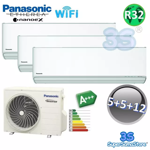 3S Climatiseur Panasonic Trial Split Etherea Série Z 5+5+12 A+++ Wifi Nanoex R32