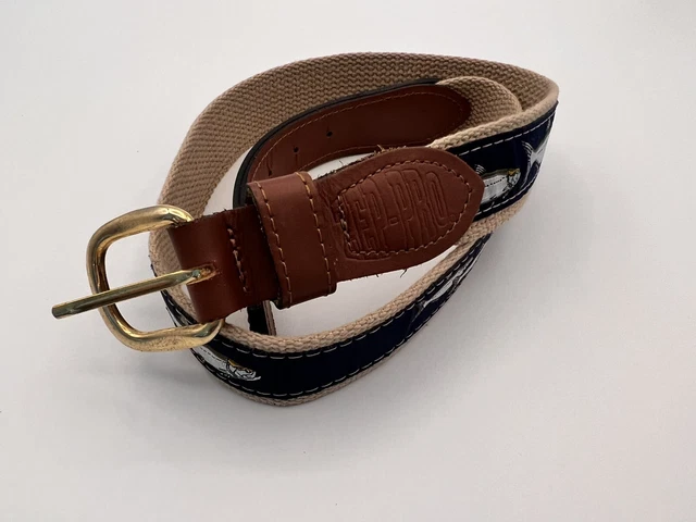 Vintage ZEP-PRO Genuine Leather & Canvas Embroidered Fish Belt 32"