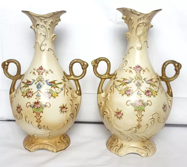 Pair Of Antique Circa 1902 Stoke On Trent Crown Devon Fieldings Blush Ware Vases