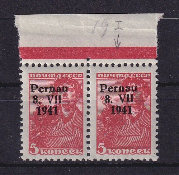 Dt. Besetzung 2. WK Estland 1941 Pärnu Pernau Mi.-Nr. 5 II / 5 I Paar **