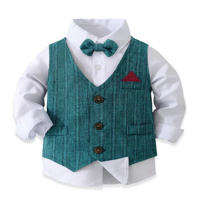 Baby Jungen Gentleman Smoking Anzug Set Hemd+Hosen+Weste Fliege Sets Taufanzug S