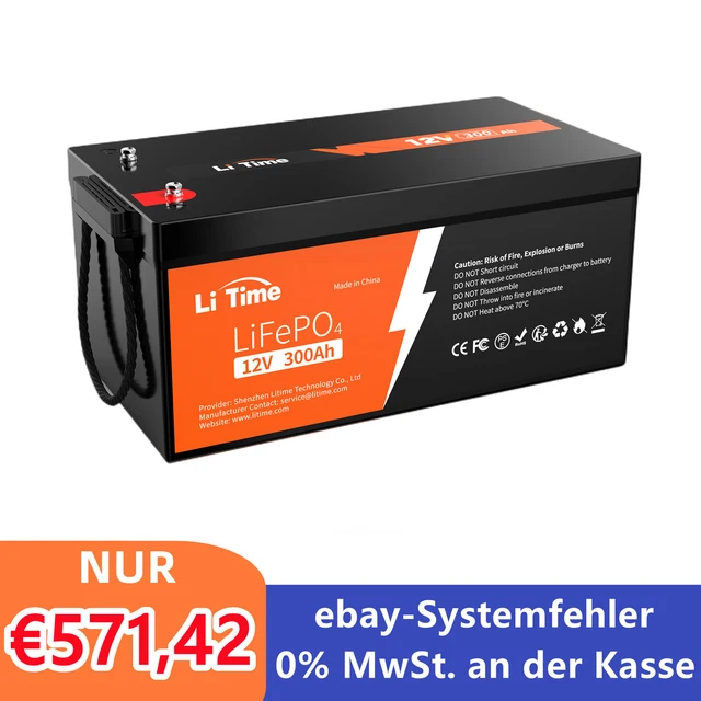 12V 300Ah LiFePo4 Lithiumbatterie Mit BMS 8000+ Zyklen Für
