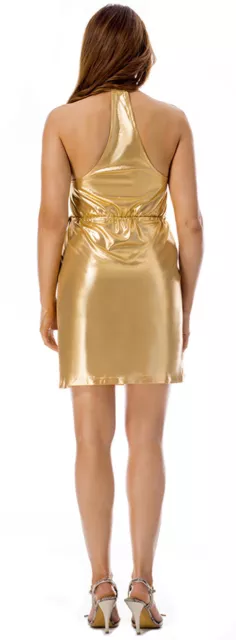 Mini Abito Vestito Corto da Donna Oro Senza Maniche Estivo Aderente e Svasato 3