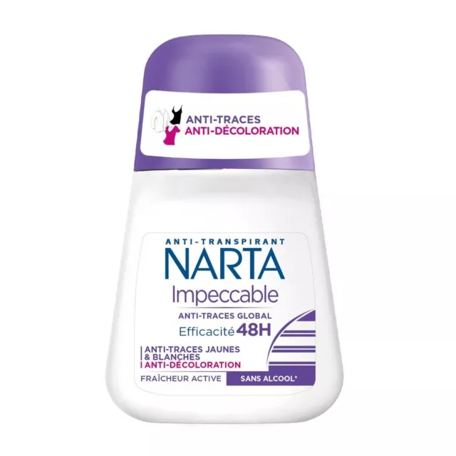 *Lot de 3* déodorant NARTA impeccable anti traces jaunes  vêtements blancs 50ml