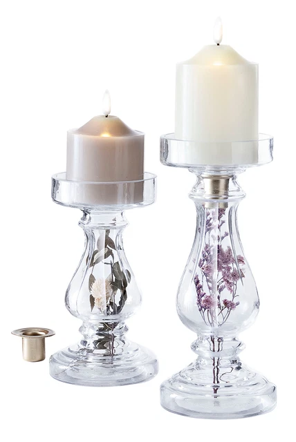 Kerzenhalter Flowers Trockenblumen Dekoration 2 Stück Set transparent B-WARE
