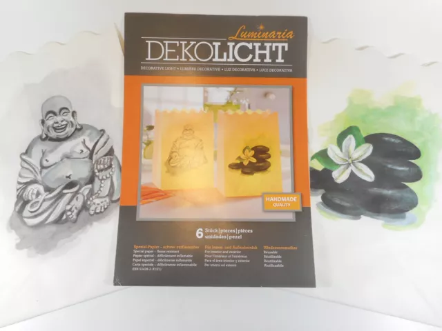 6er Set Luminaria Lichttüten Buddha & Fen Shui Steine Teelichthalter Deko GODE