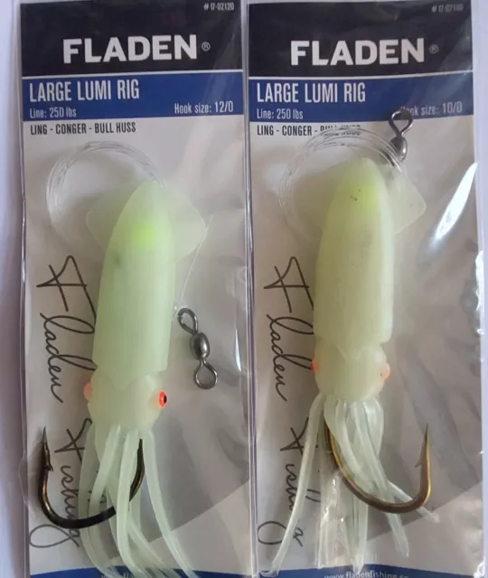 2 Large Lumi Rig Winged Squid Fish 10/0 12/0 Hook Rig Ling Conger Bullhuss  Lure