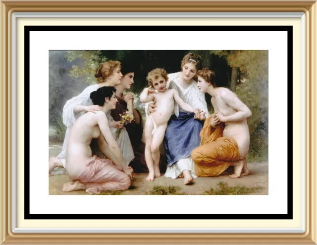 Bouguereau Kunstdruck nackte Frauen BEWUNDERUNG VON CUPID Eros Liebe Engel Cherub