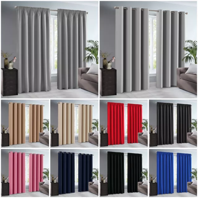 New Thermal Blackout Curtains Ready Made Eyelet Ring Top Or Pencil Pleat Curtain