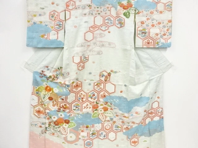 45288# Japanese Kimono / Antique Kimono / Embroidery / Kikko With Paulownia