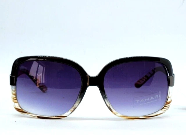 Tahari EETH1216-R TH124 Crystal Black, Clear, Blue Lens Women Sunglasses New