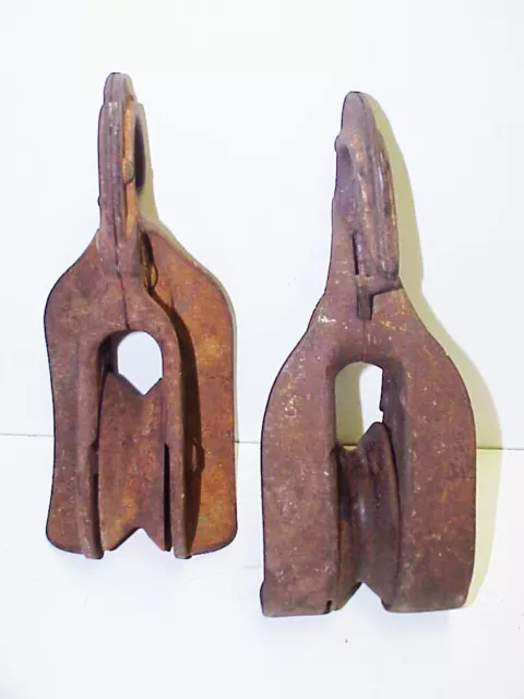 Pair (2) F.E. Myers & Bros Hay Barn Pulleys Ornate H 453 & 454 2