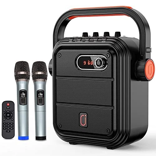 Karaoke Machine with 2 UHF Wireless Microphones,5200mAh Portable Microphone S...