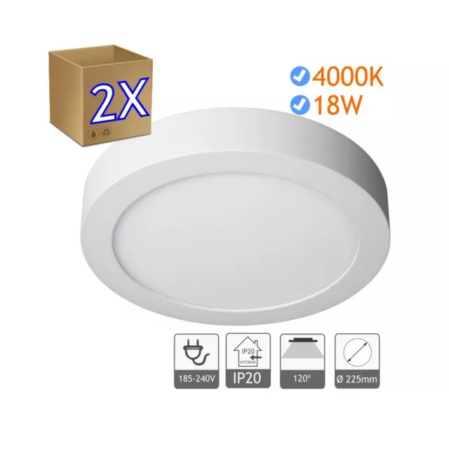 Pack 2 Luz Foco Downlight LED Redondo Superficie 18W 4000/4200K Blanco Natural