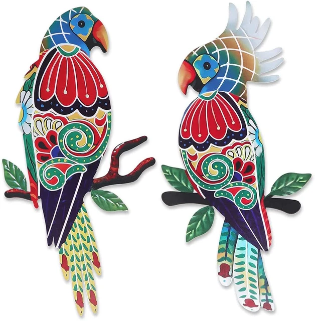 Outdoor Wall Decor, 2 Pcak Parrot Decor, Outdoor Metal Wall Art, Mexican Birds W