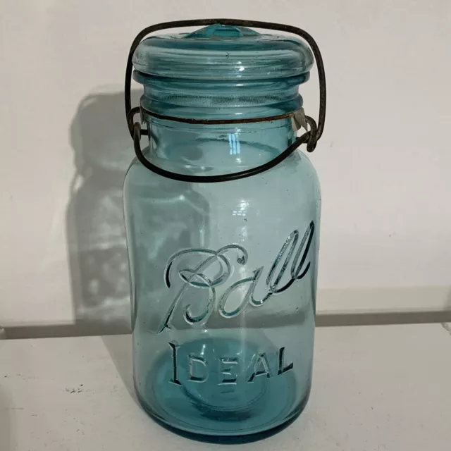 Vintage Ball Ideal #3 - 1 Quart Aqua Canning Jar with Lid & Bail (FC76 - 4 - D3)