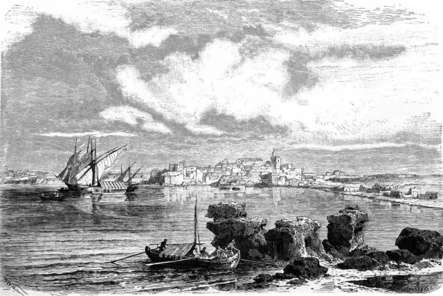 ITALY (APULIA) - VIEW of OTRANTE taken from CUSTOMS to the 19th century - engraving of the 19th