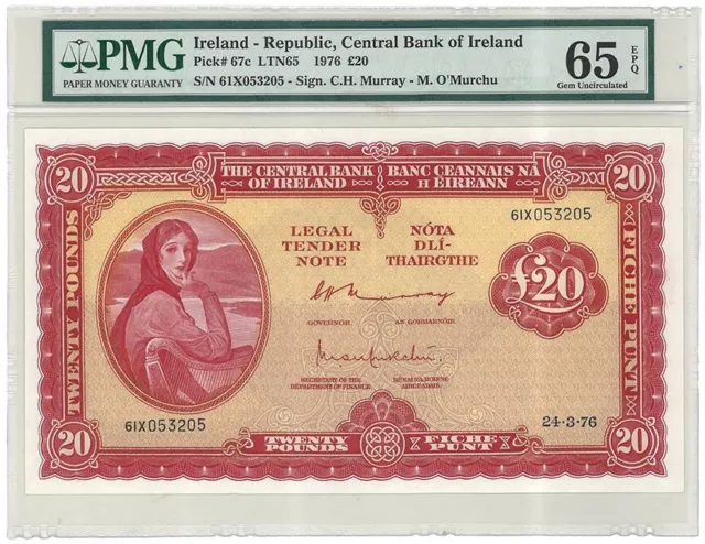Ireland, 20 Pounds, 1976, Pick 67c GEM UNC PMG 65 EPQ